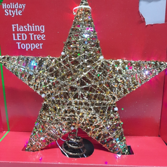 NIB 10 LED Lighted Gold Glitter & Sequin Star Tree topper 11" - Picture 3 of 7